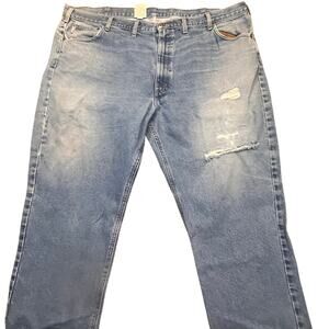 Carhartt Traditional Fit Distressed Denim Jeans Light Wash Workwear Men 48x30